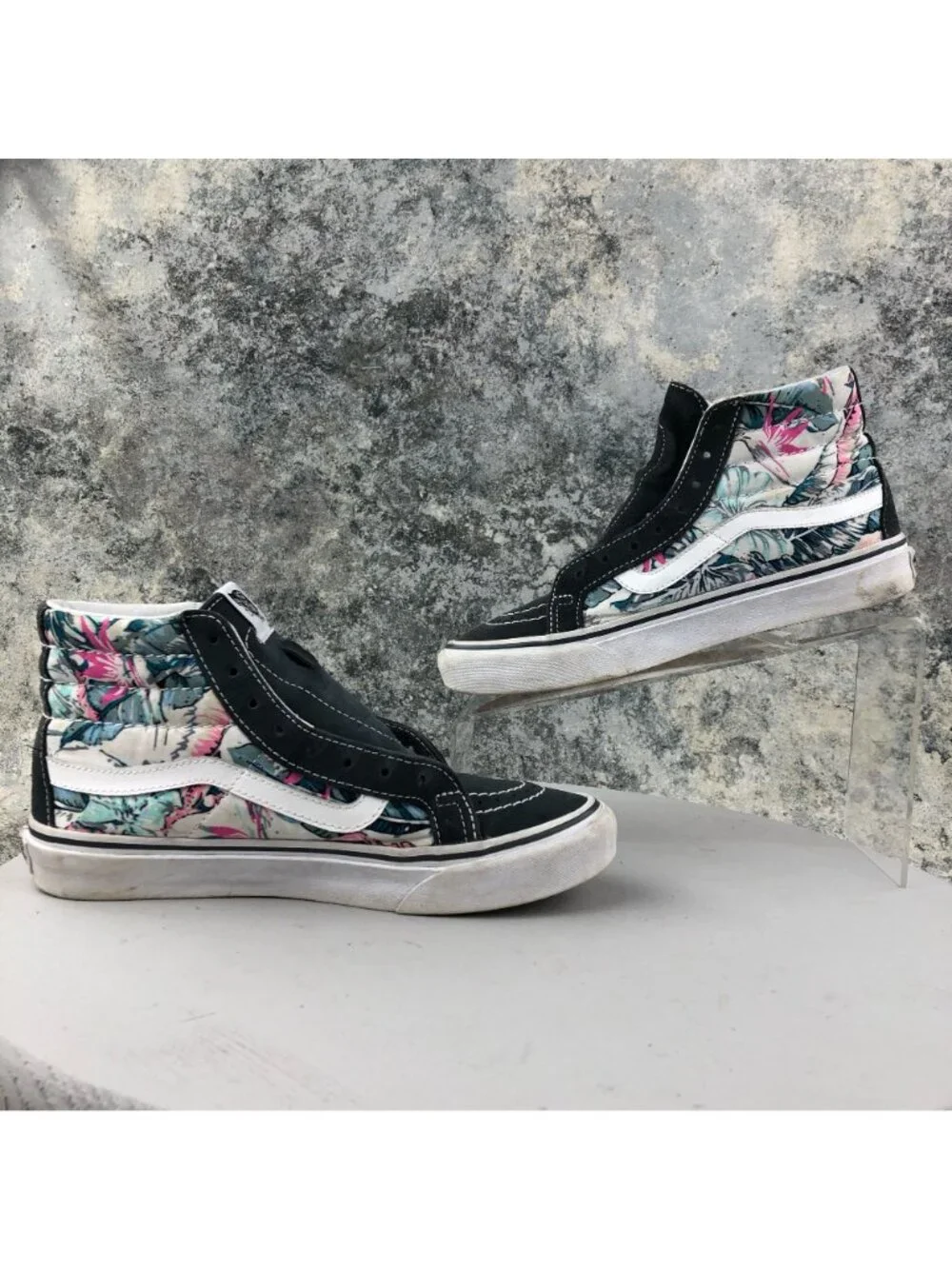 Vans Unisex Size 5.5M 7W Sk8-Hi Slim Island Vibes Grey White Blue Pink Sneakers